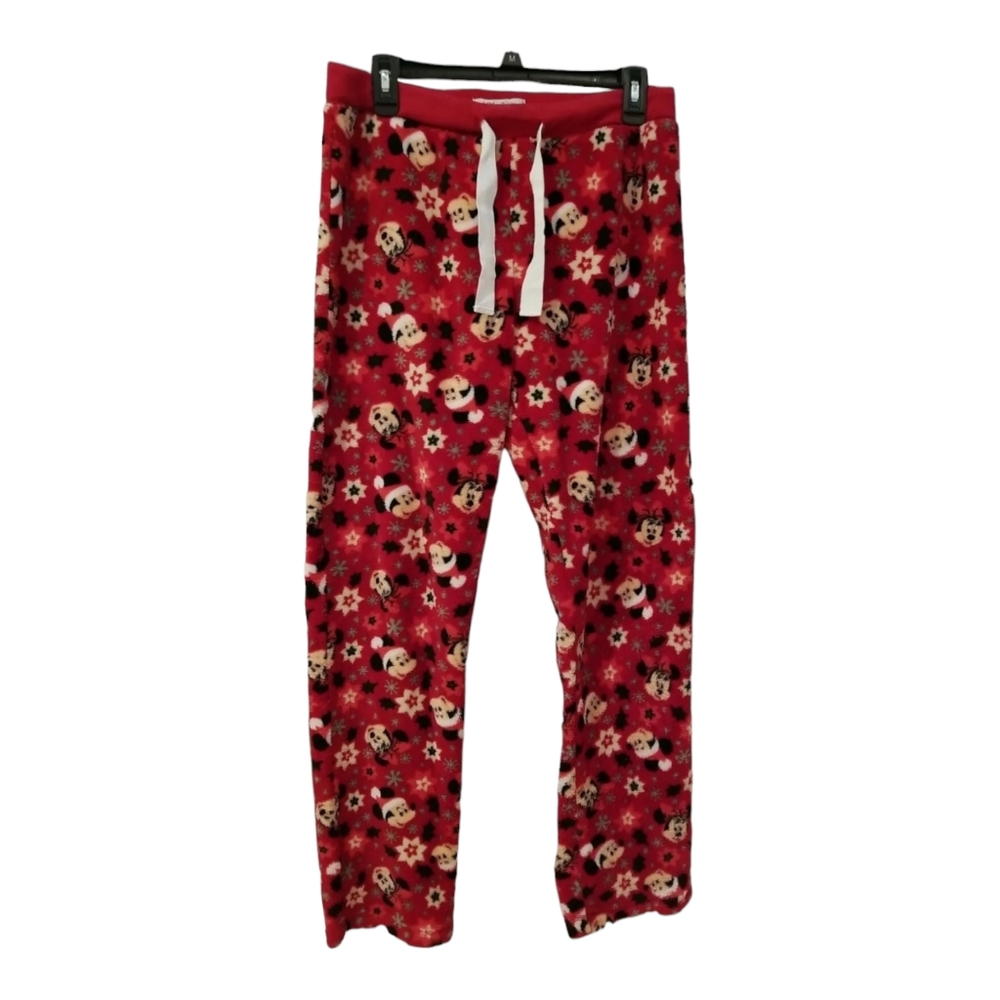 M Disney XMas Holiday Mickey Minnie Mouse Red Santa Hat Soft Fleece Lounge Pants